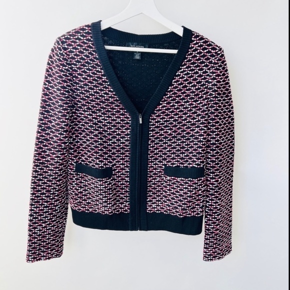 St. John textured Knit jacket, black/red, Size M E26 - Picture 2 of 11